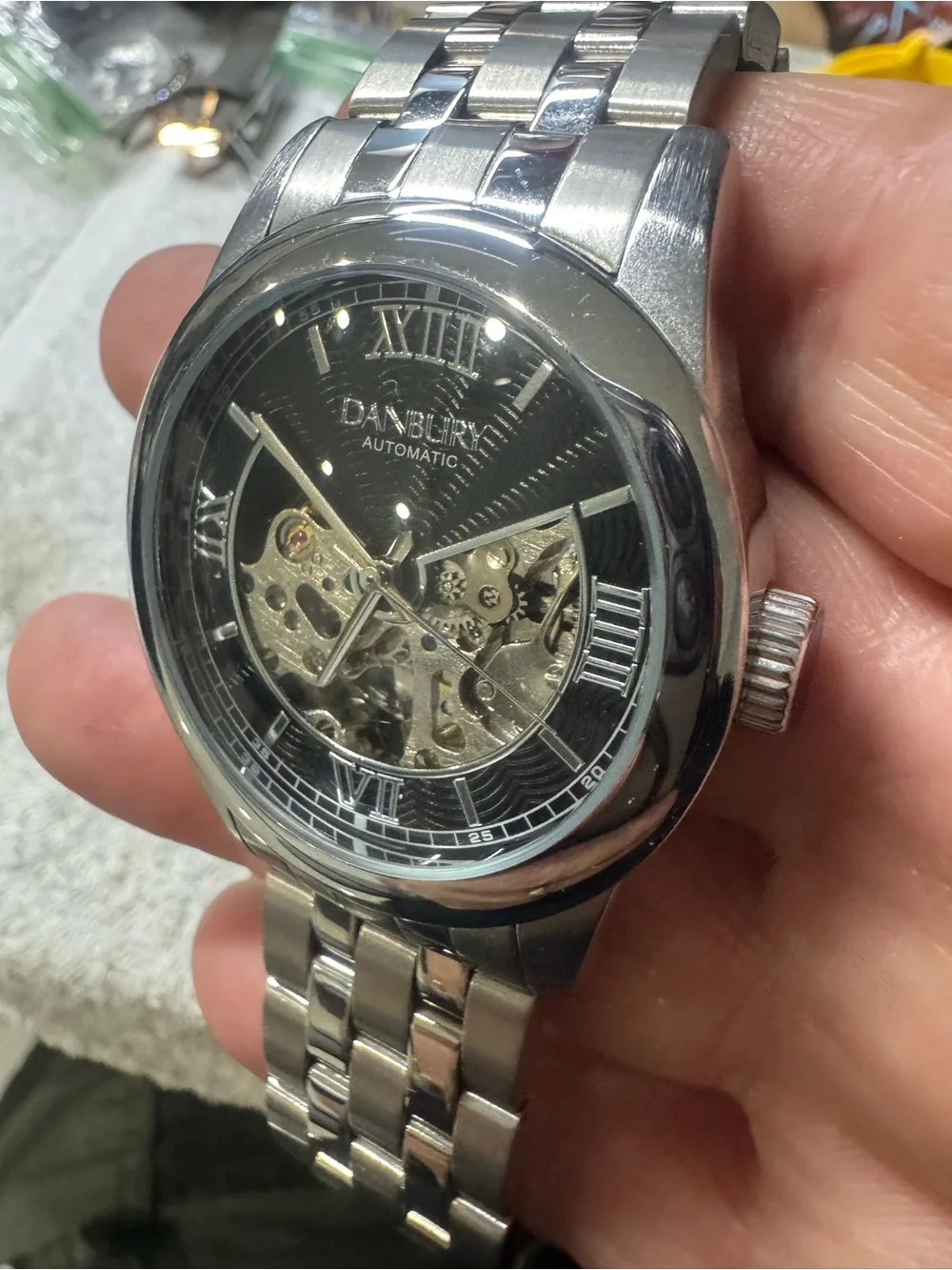 Danbury Mint Men's Automatic Skeleton Watch in Black and Silver